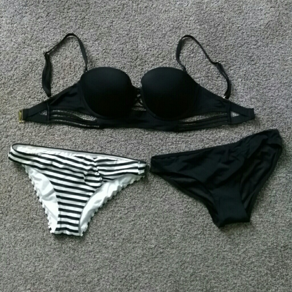 NWOT Victoria's Secret Black Strappy Bikini 34DD
